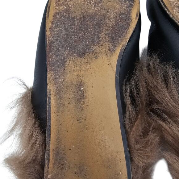 Gucci Princetown Horsebit Flat Slide Mule Fur Lined Black Leather Size 40 US 10 - Picture 9 of 9